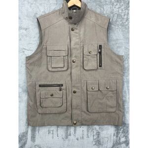 Mian Men's Beige Full‎ Zip Vest XL Fishing Hiking Outdoors Safari Lined